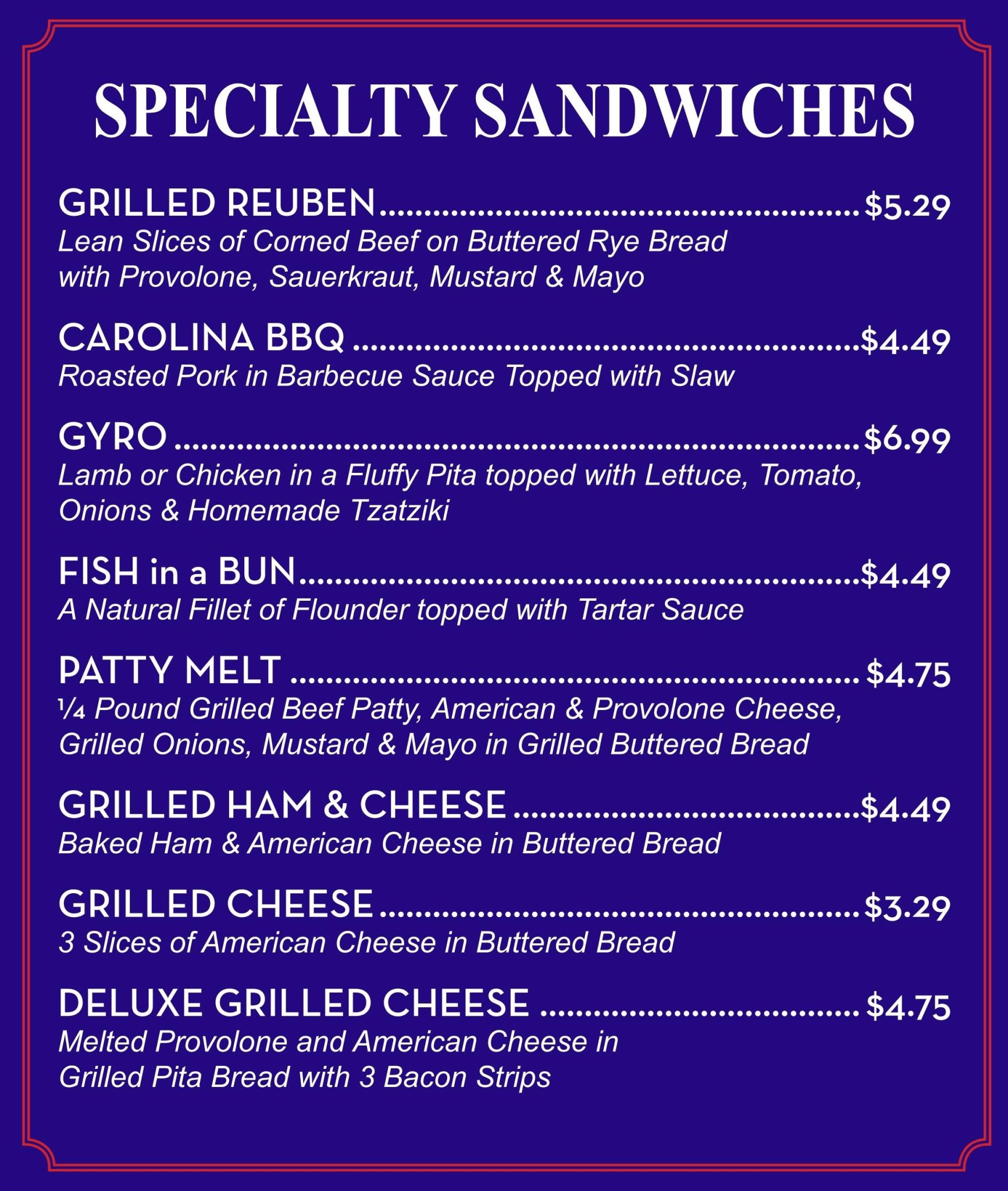 Menu Hot Dog World Hendersonville, NC